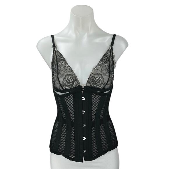 ShaperX Black Mesh Sleeveless Sheer Crop Bandeau Bustier Corset Tube Top Size S - Picture 1 of 6
